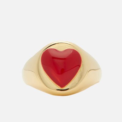 Heart Enamel 18kt Gold Signet Ring from Wilhelmina Garcia