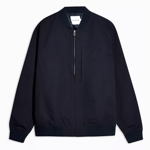 Navy Textured Bomber Jacket