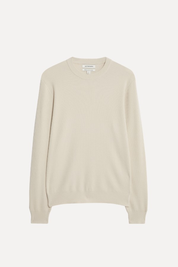 Autograph Merino Wool Blend Ribbed Crew Neck Jumper