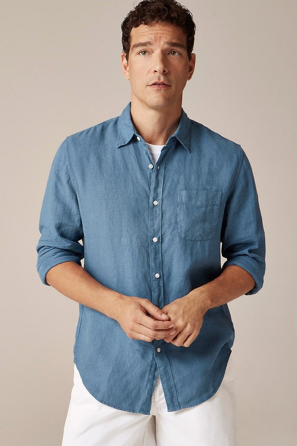 Washed Linen Shirt With Point Collar