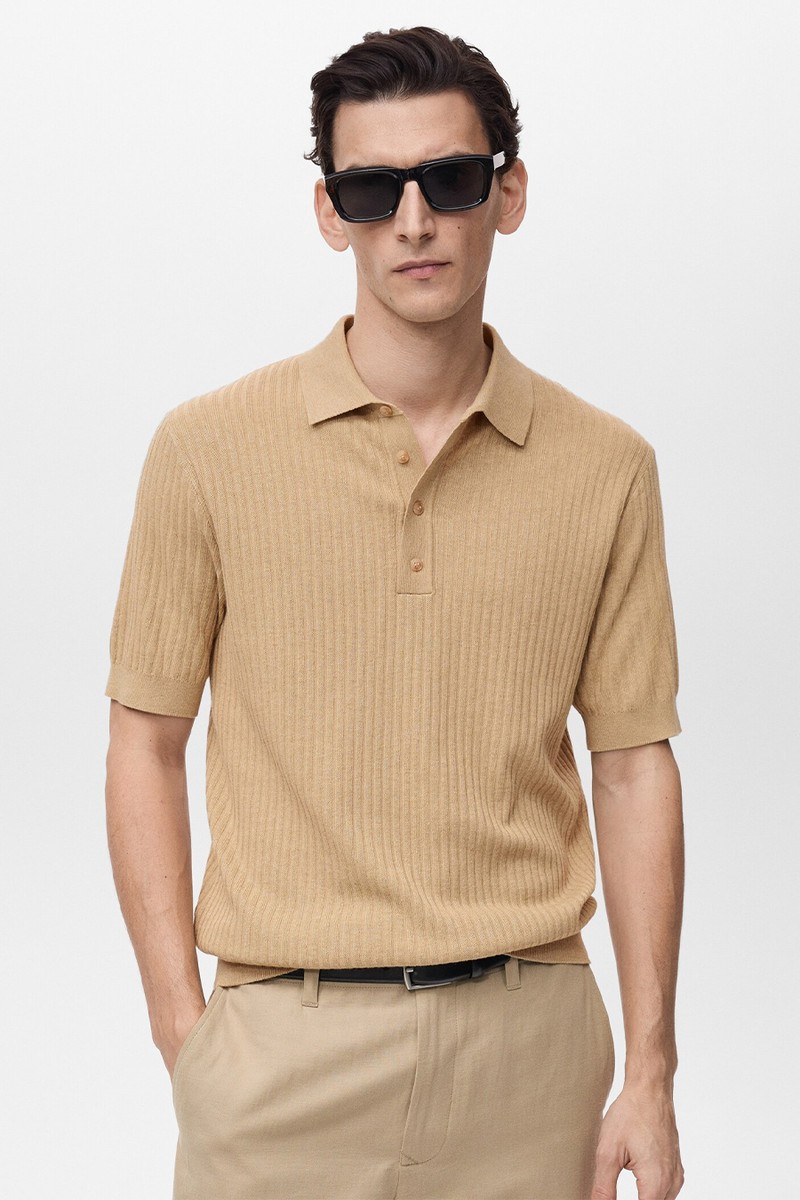 Rib-Knit Cotton-Blend Polo Shirt