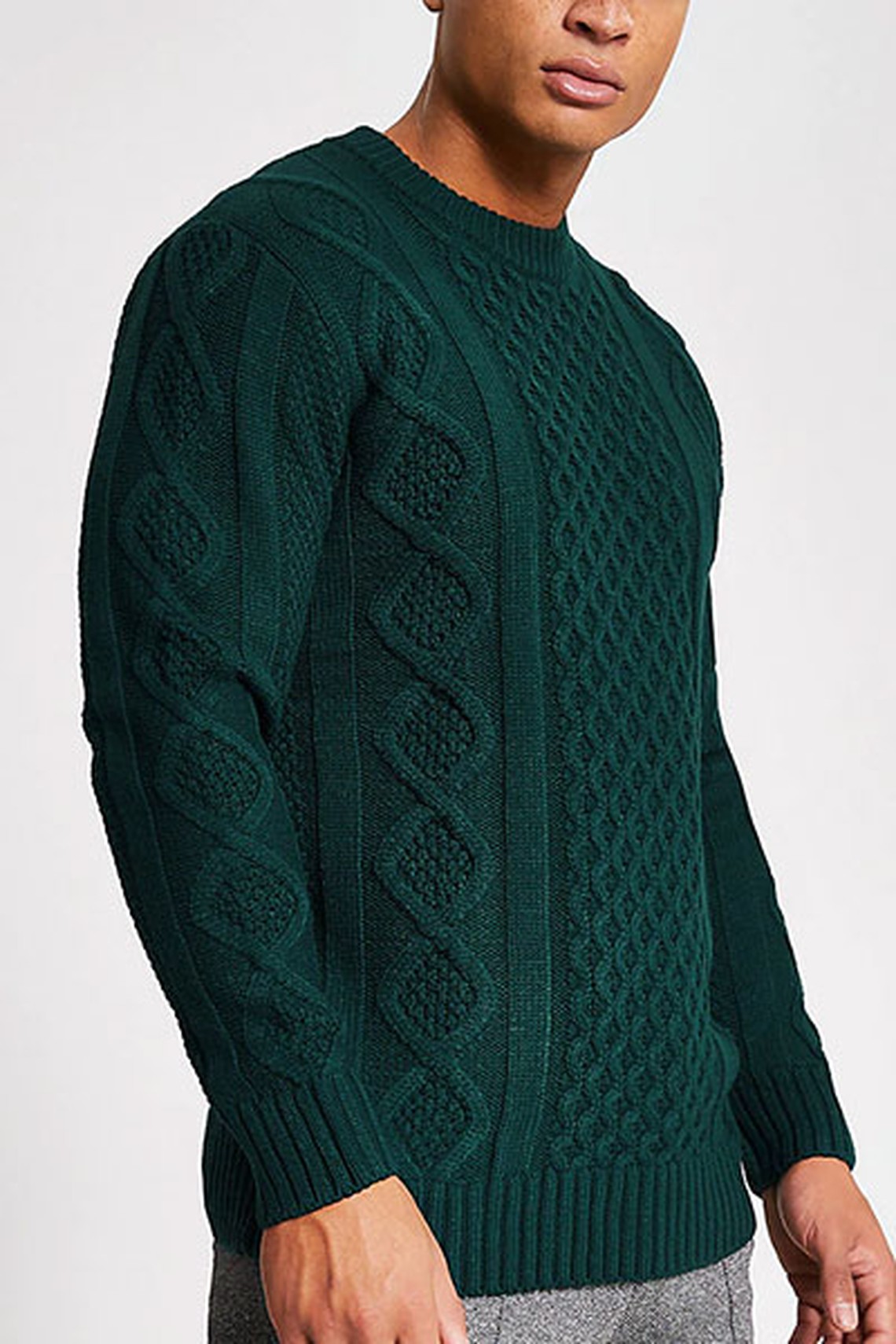 Green Cable Knit Crewneck Jumper