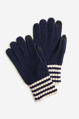 Lambswool Gloves With Striped Cuffs 