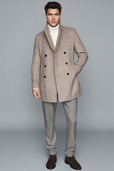 Herringbone Breasted Coat Oatmeal