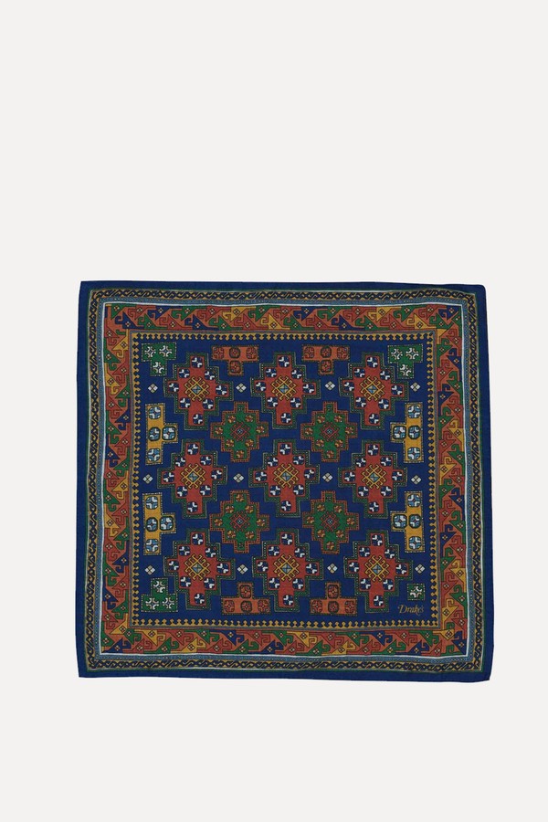 Kilim Print Wool-Silk Pocket Square from Drake’s