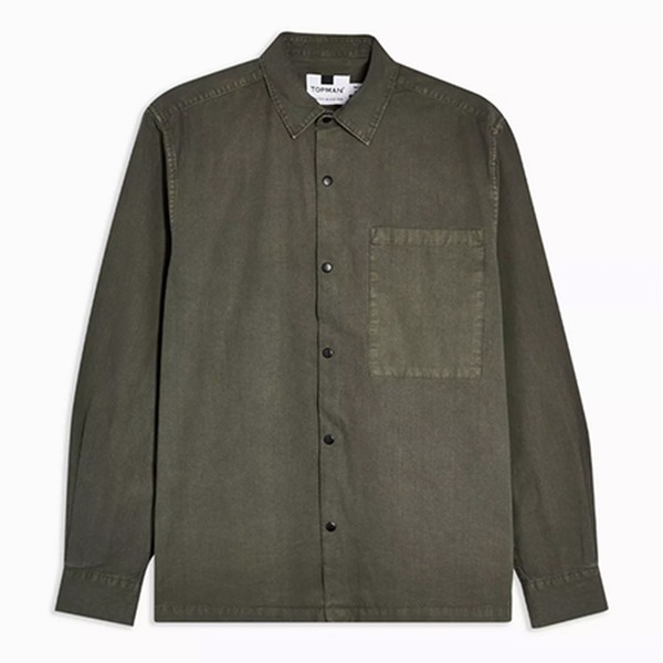 Khaki One Pocket Popper Oversized Shirt