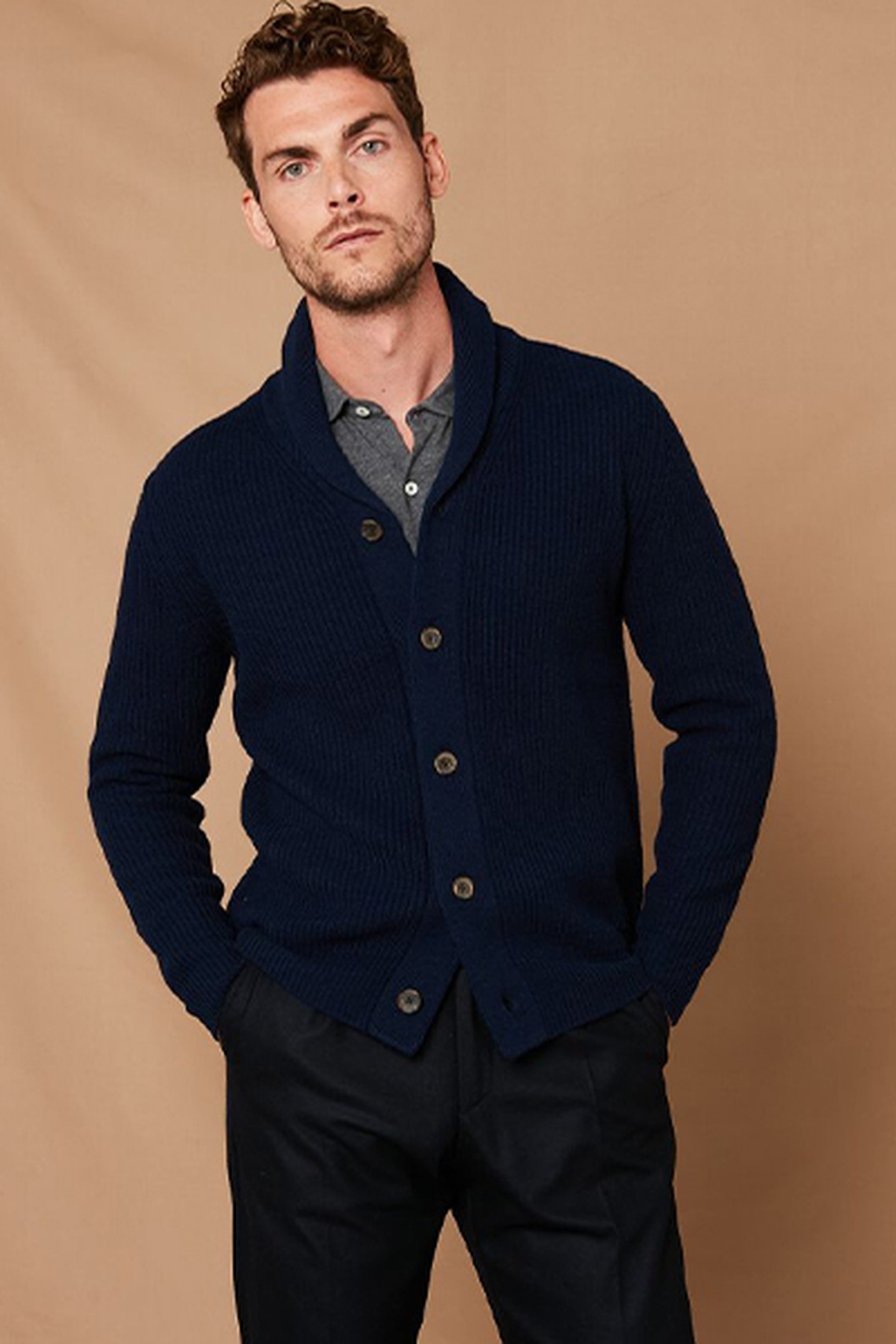 Navy Rib Wool & Cashmere Cardigan