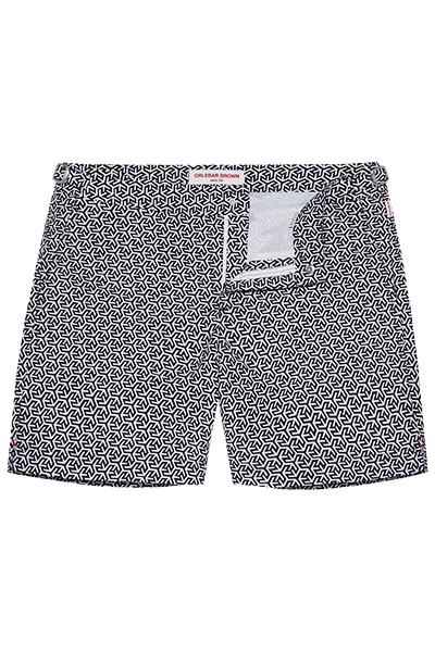 Navy/White Orlando Print Mid-Length Swim Shorts