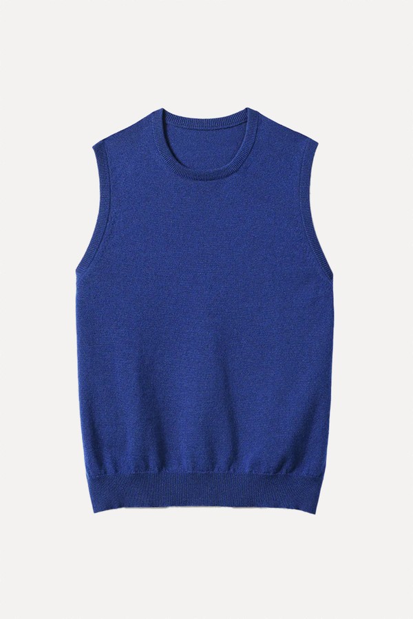 Lennox Blue Cashmere Sleeveless Tank from Johnstons Of Elgin