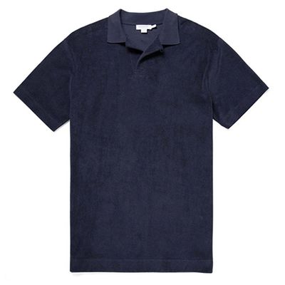 Cotton Towelling Polo Shirt In Navy