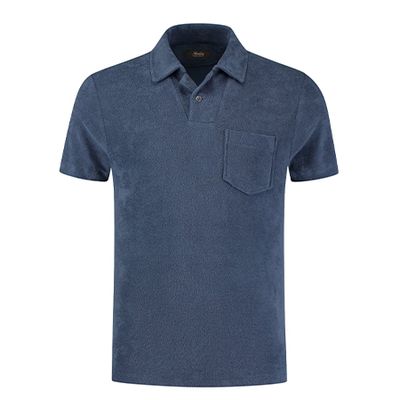 Steel Blue Terry Towelling Polo Shirt
