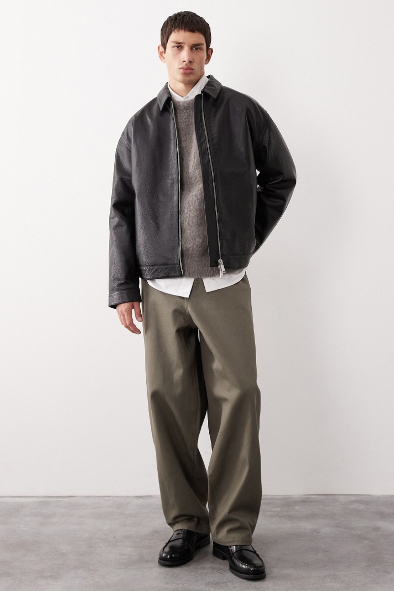 Harrington Textured Real Leather Jacket