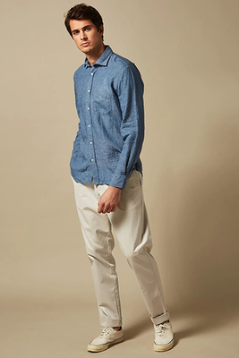Blue Washed Linen Chambray Paul Shirt from Hartford