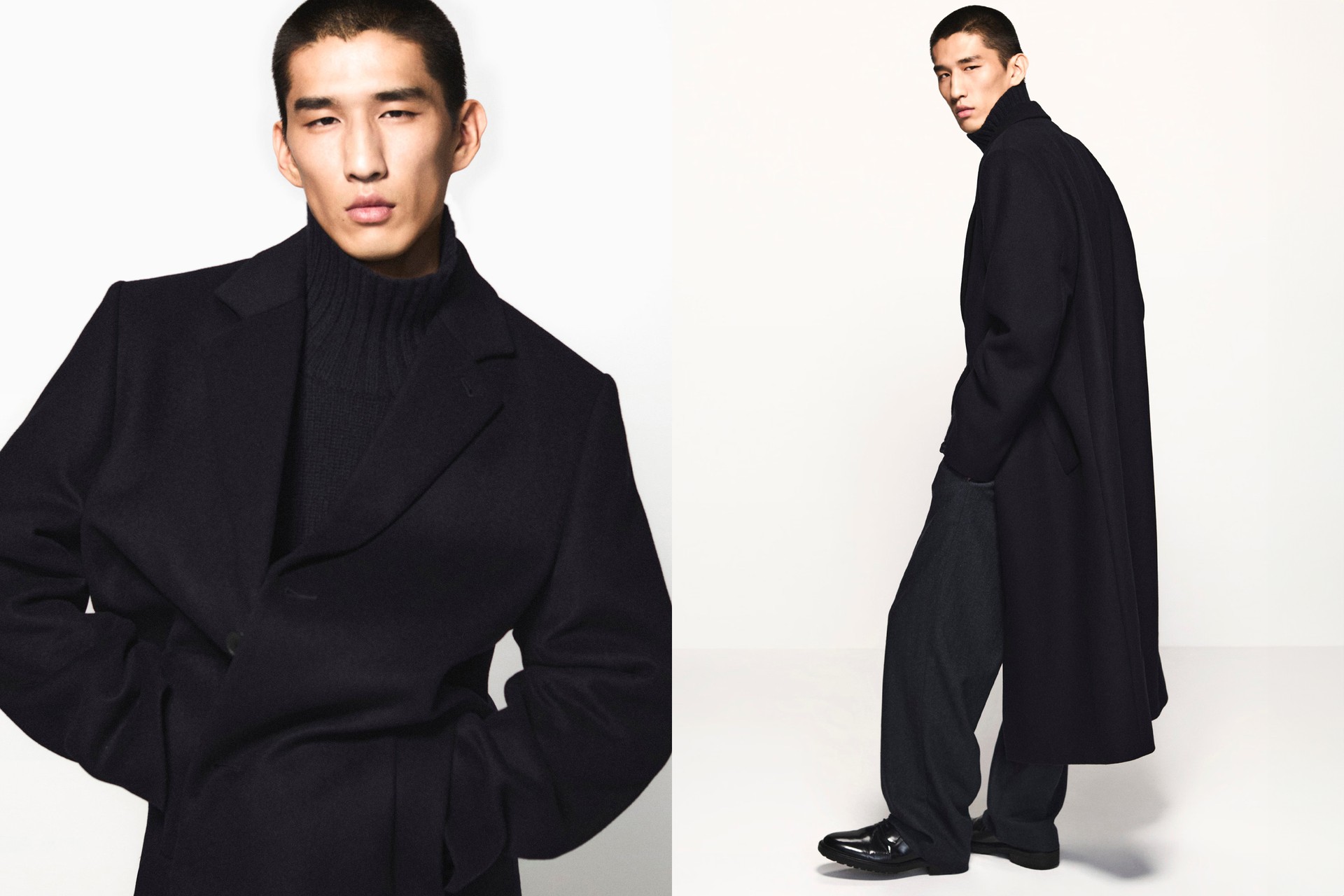 Single-Breasted Wool Long Coat
