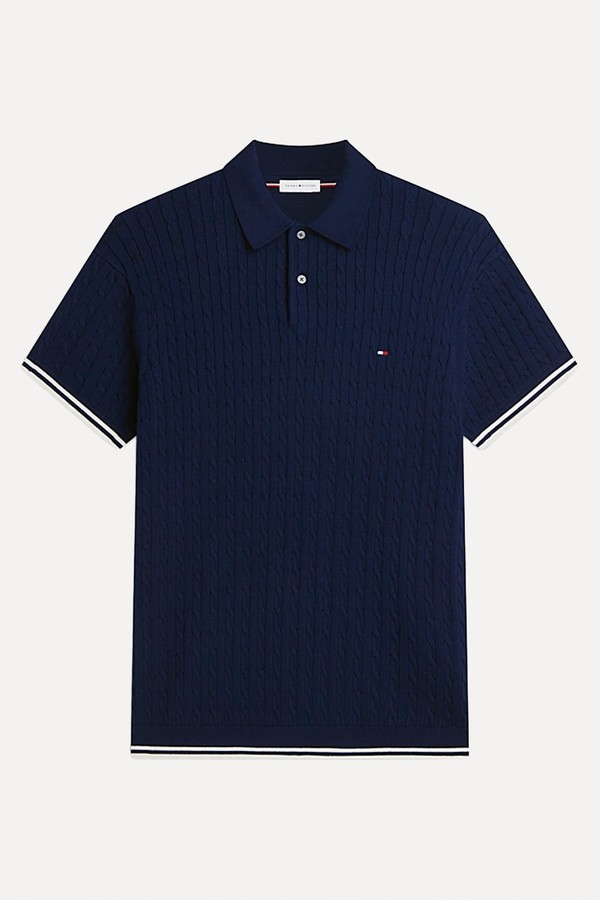Cable Knit Short Sleeve Polo Jumper