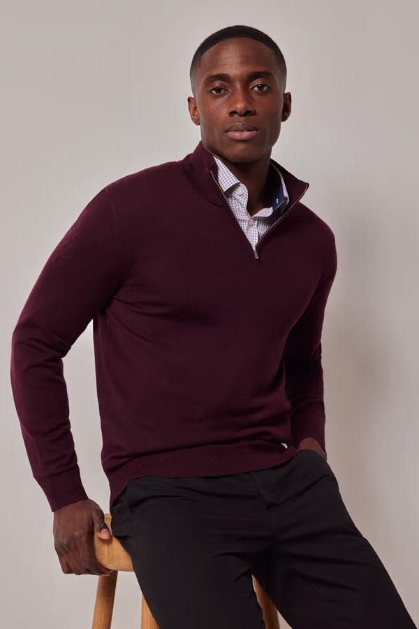 Claret Half Zip Merino Jumper