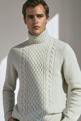 Cable Knit High Neck Sweater from Massimo Dutti