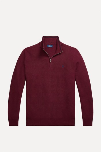 Mesh-Knit Cotton Quarter-Zip Jumper