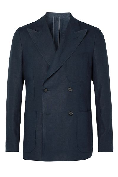 Unstructured Double-Breasted Linen Suit Jacket from Caruso