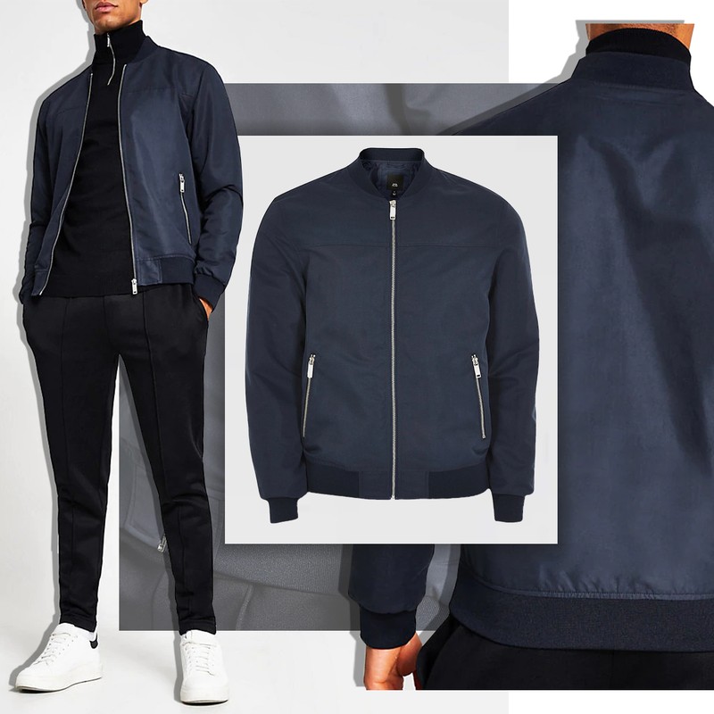 Navy Zip Front Bomber Jacket, £40