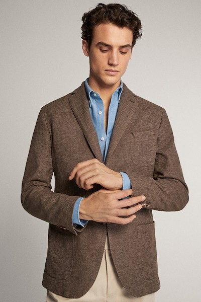 Slim Fit Dyed Cotton-Linen Blazer