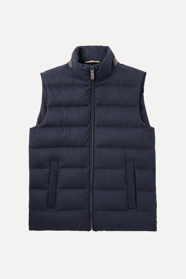 Suede-Trimmed Quilted Silk & Cashmere-Blend Twill Down Gilet from Herno