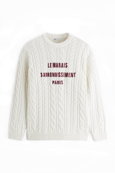 Cable-Knit Sweater With Slogan from Zara