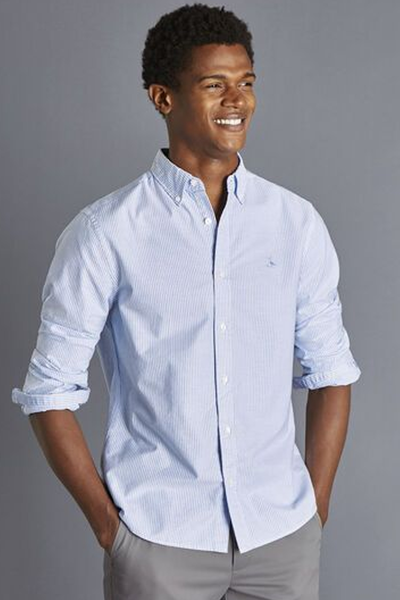 Button Down Collar Washed Oxford Stripe Shirt