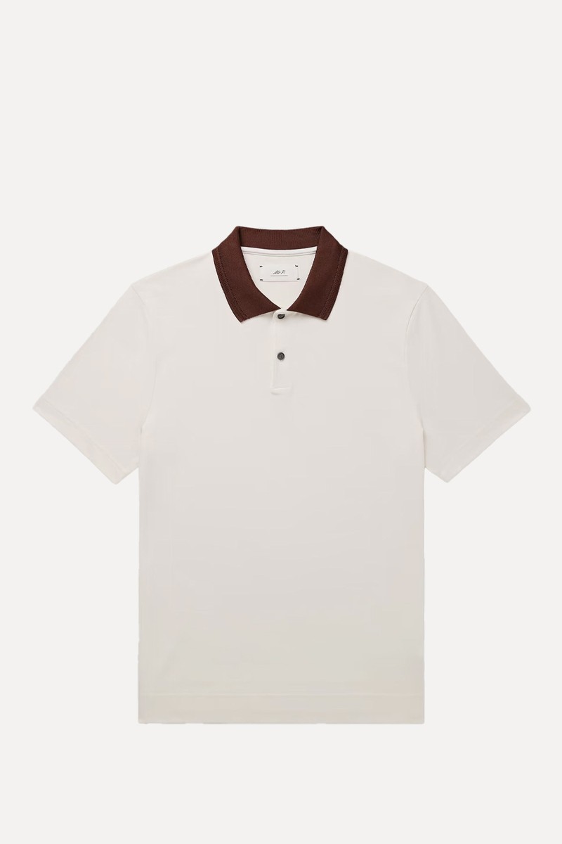 Two-Tone Stretch-Linen & Cotton-Blend Jersey Polo Shirt