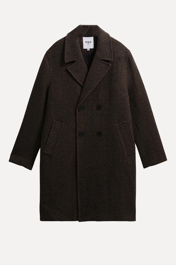 x from Magnus Herringbone Double-Breasted Wool Overcoat, £395 | Wax London