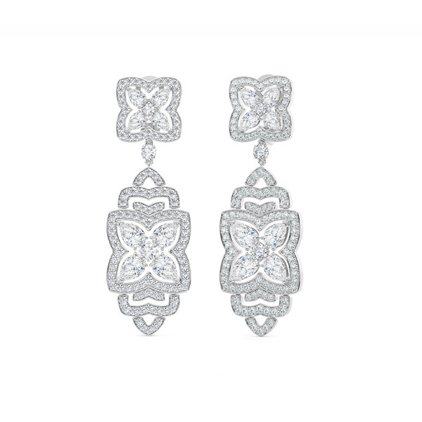 Enchanted Lotus Drop Earrings In White Gold