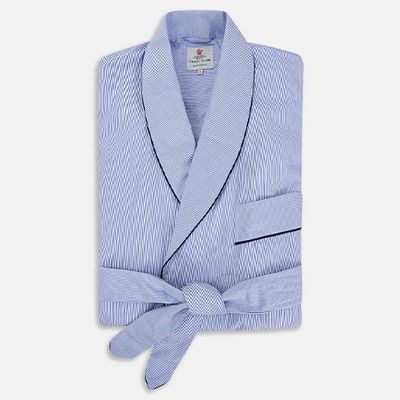 Blue Fine Bengal Stripe Piped Cotton Gown from Turnbull & Asser