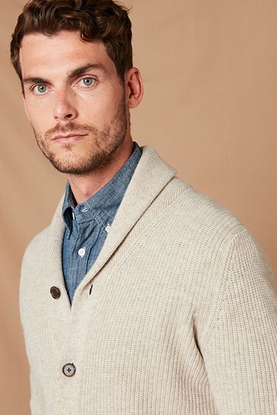 Beige Rib Wool & Cashmere Cardigan