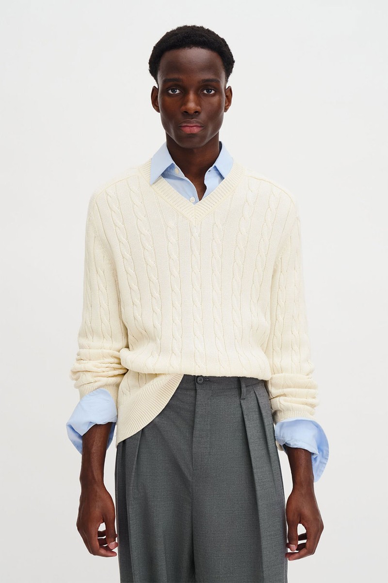 Braided Cotton V-Neck Sweater from Filippa K