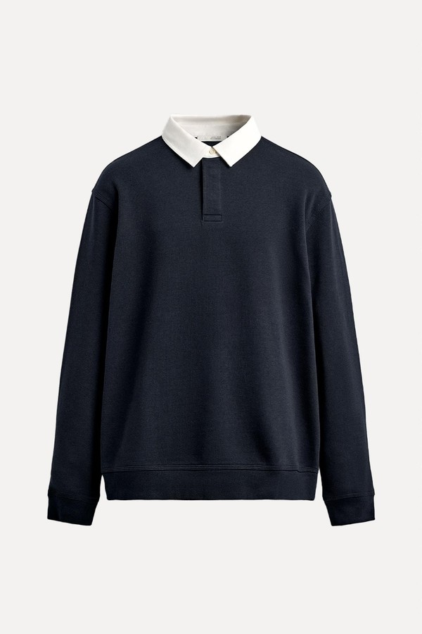 Sweatshirt With Contrast Polo Collar