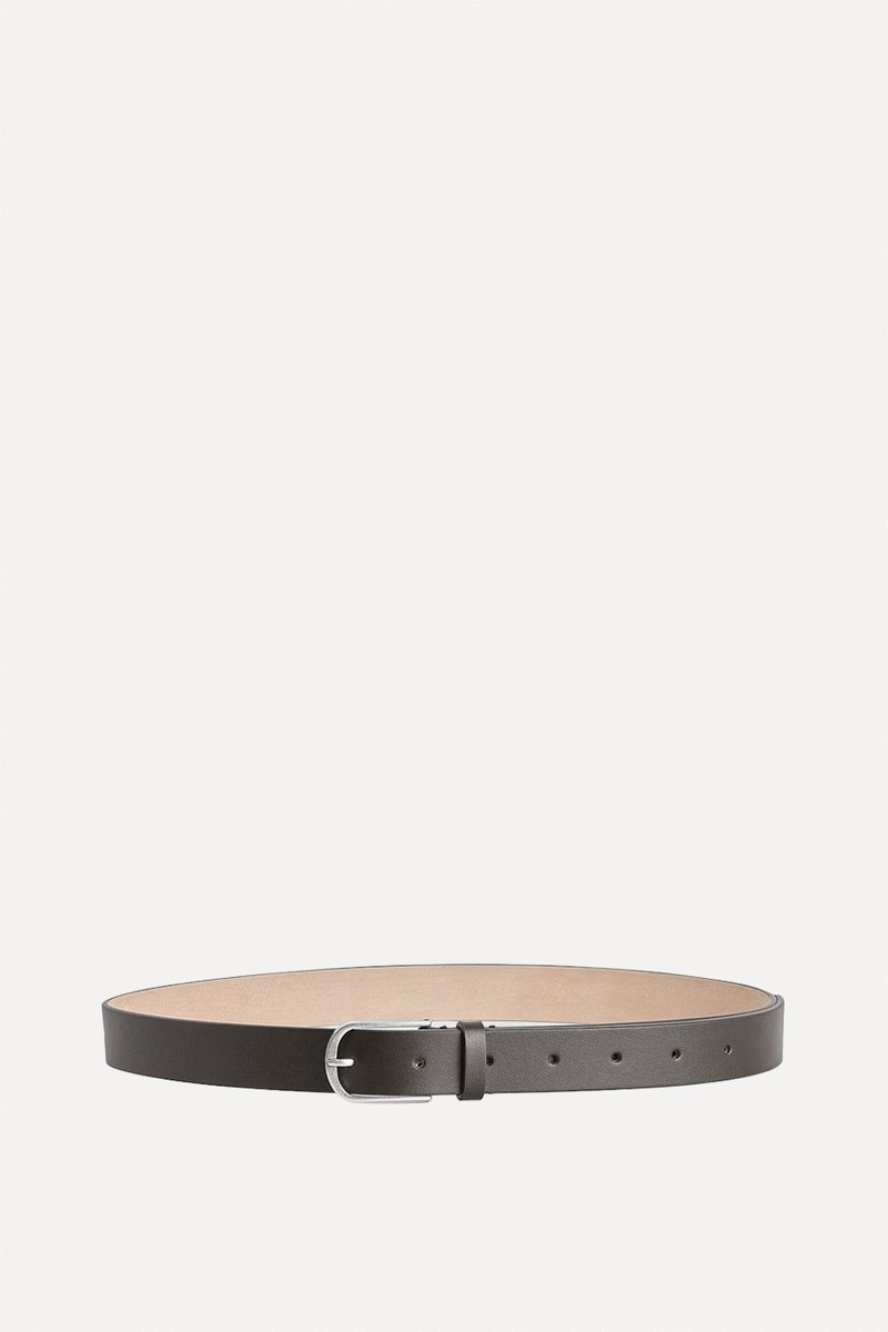 Rounded-Buckle Leather Belt