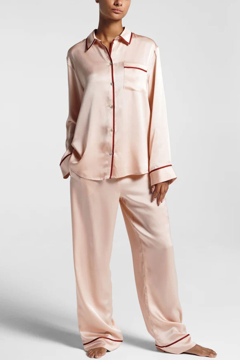 Ribbon Piped Silk Pyjama Bottoms from Asceno