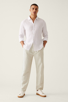 Tapered Fit Linen Blend Trousers