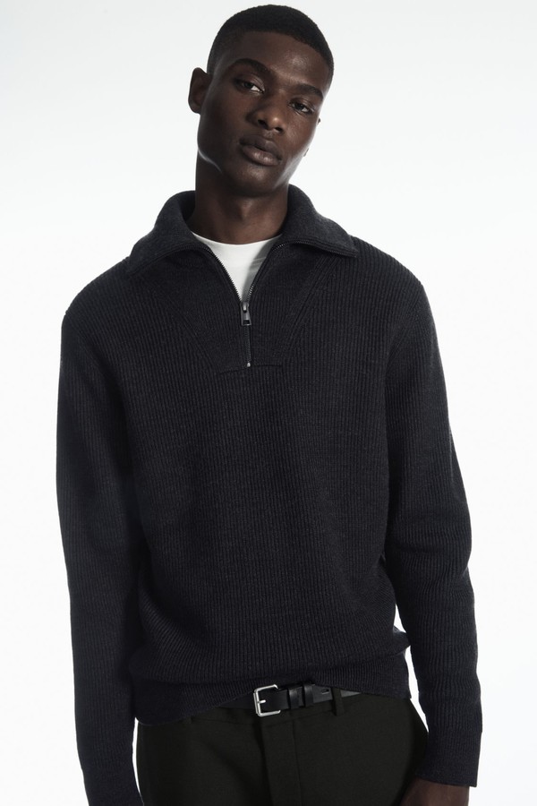 Wool & Cotton-Blend Half-Zip Jumper from COS