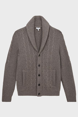 Romash Shawl Collar Cable Knit Wool Cashmere Cardigan from Reiss
