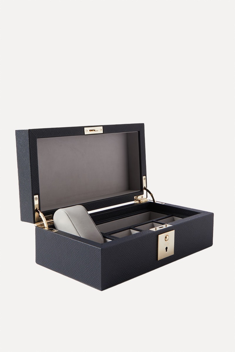 Panama Cross-Grain Leather Watch & Cufflink Box from Smythson