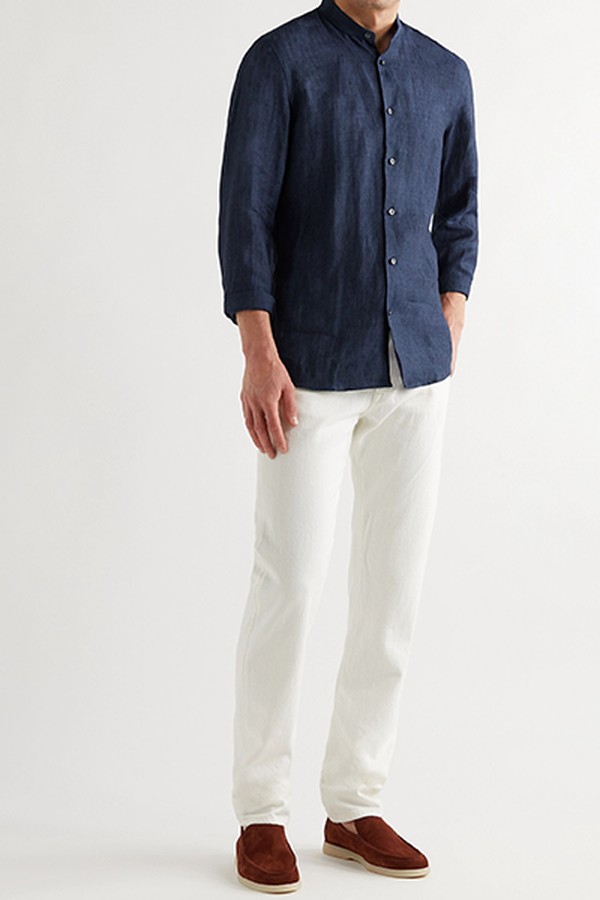 Jordi Grandad-Collar Linen Shirt from Hugo Boss