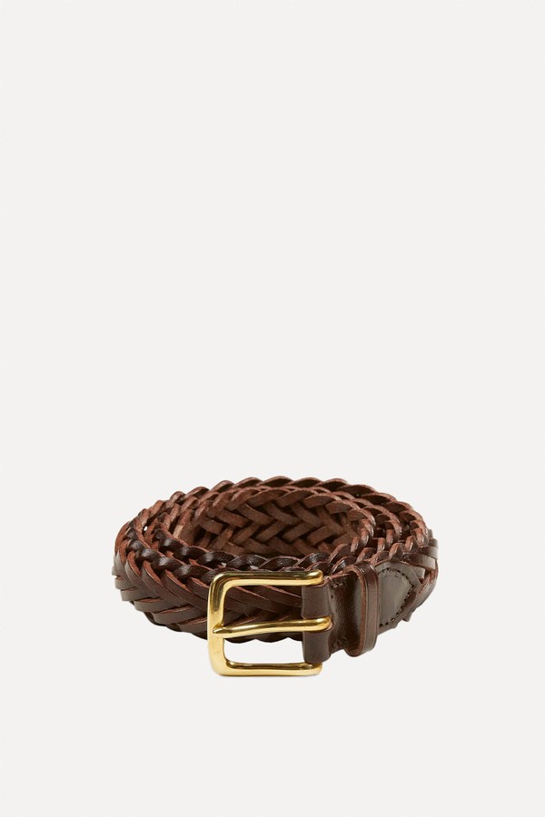 Plaited Bridle Leather Belt With Brass Buckle