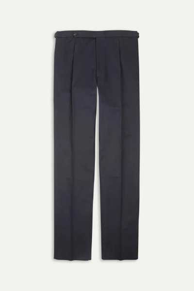 Navy Cotton Drill Single Pleat Trouser from Drake's
