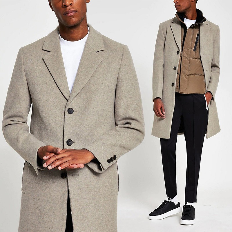 Brown Oatmeal Melange Wool Overcoat, £90