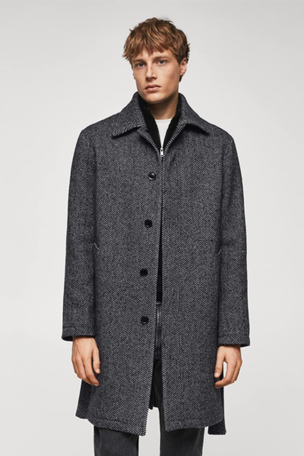 Herringbone Pattern Wool Coat from Mango