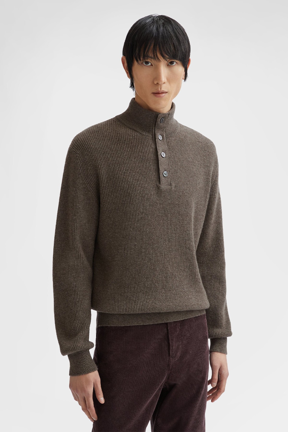 Cashmere English Rib Buttoned High Neck from Agnona