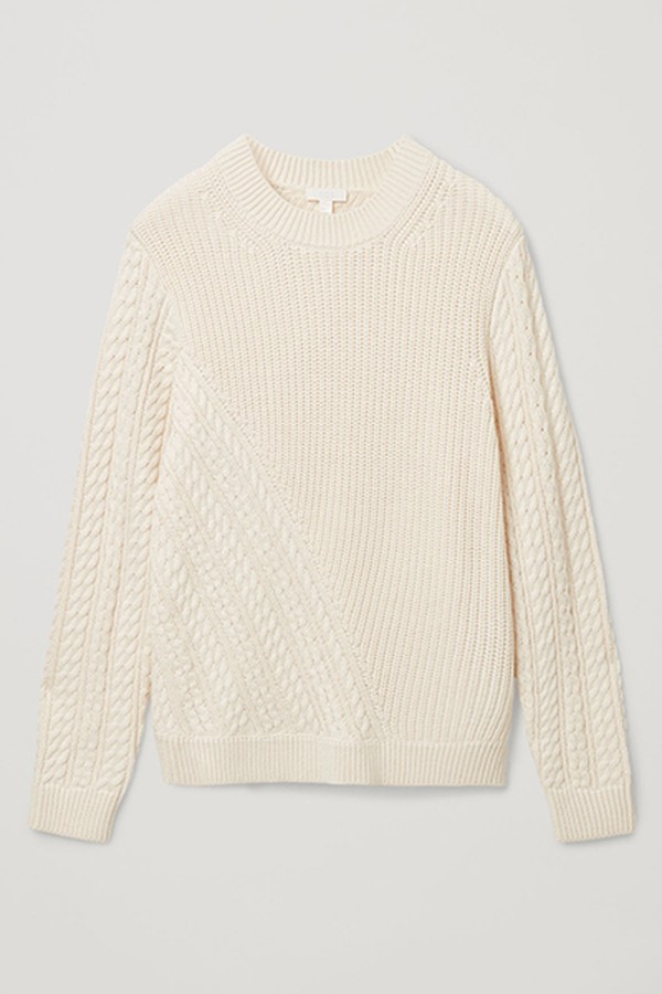 Cotton Merino Wool Mix Cable Knit Jumper from COS