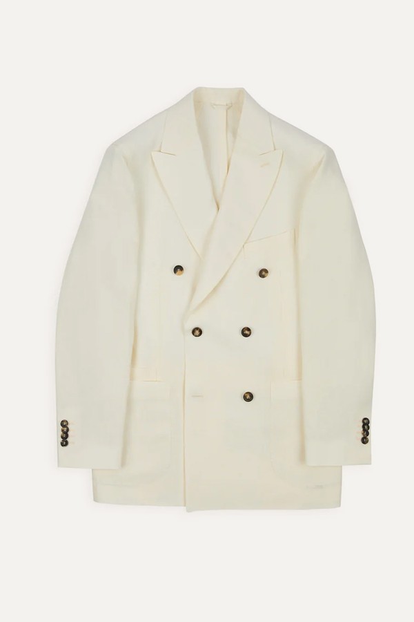 Linen Double-Breasted Tailored Jacket