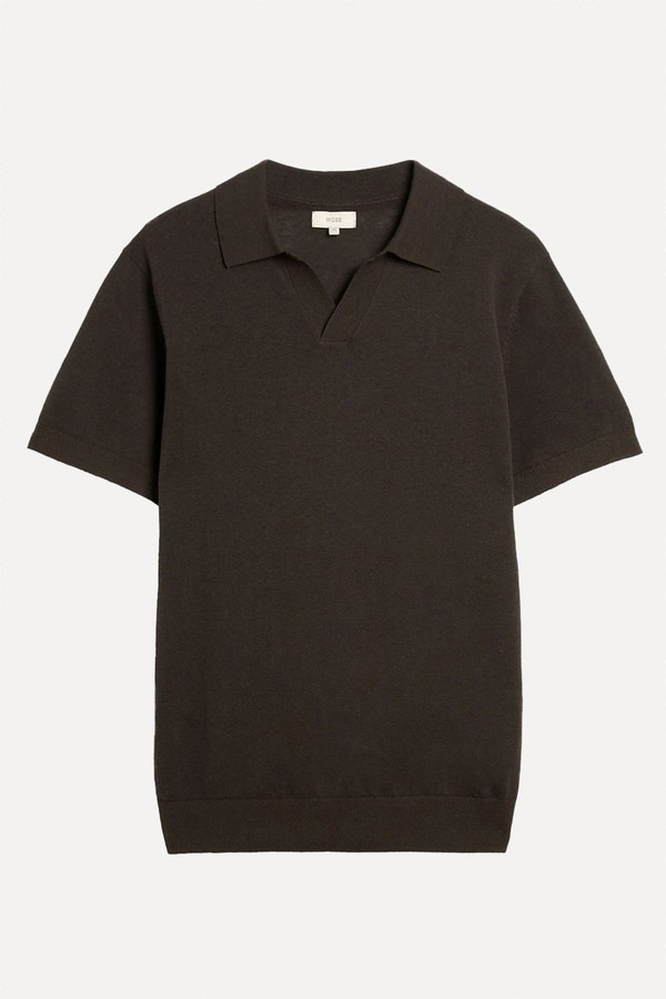 Linen Blend Skipper Polo
